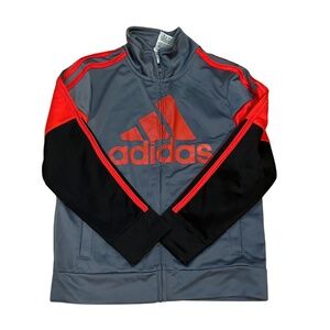 Adidas Red and Gray Boys Track Jacket Red Black Gray Stripe Size 5 Zip Up